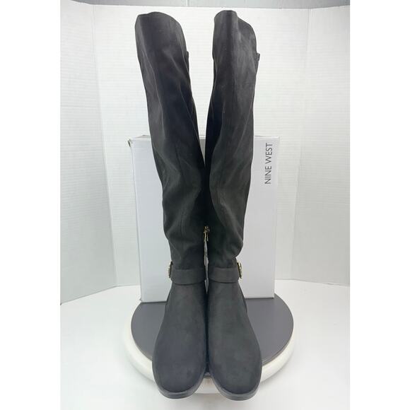 Nine West Andone 2 Over-The-Knee Boots Womens Sz 7M Wofe Calf Black Faux Suede - Picture 5 of 13